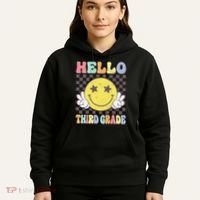 Hello Third Grade Hippie Smile Face 3rd Grade Back To School Gift Hoodie thumb 5