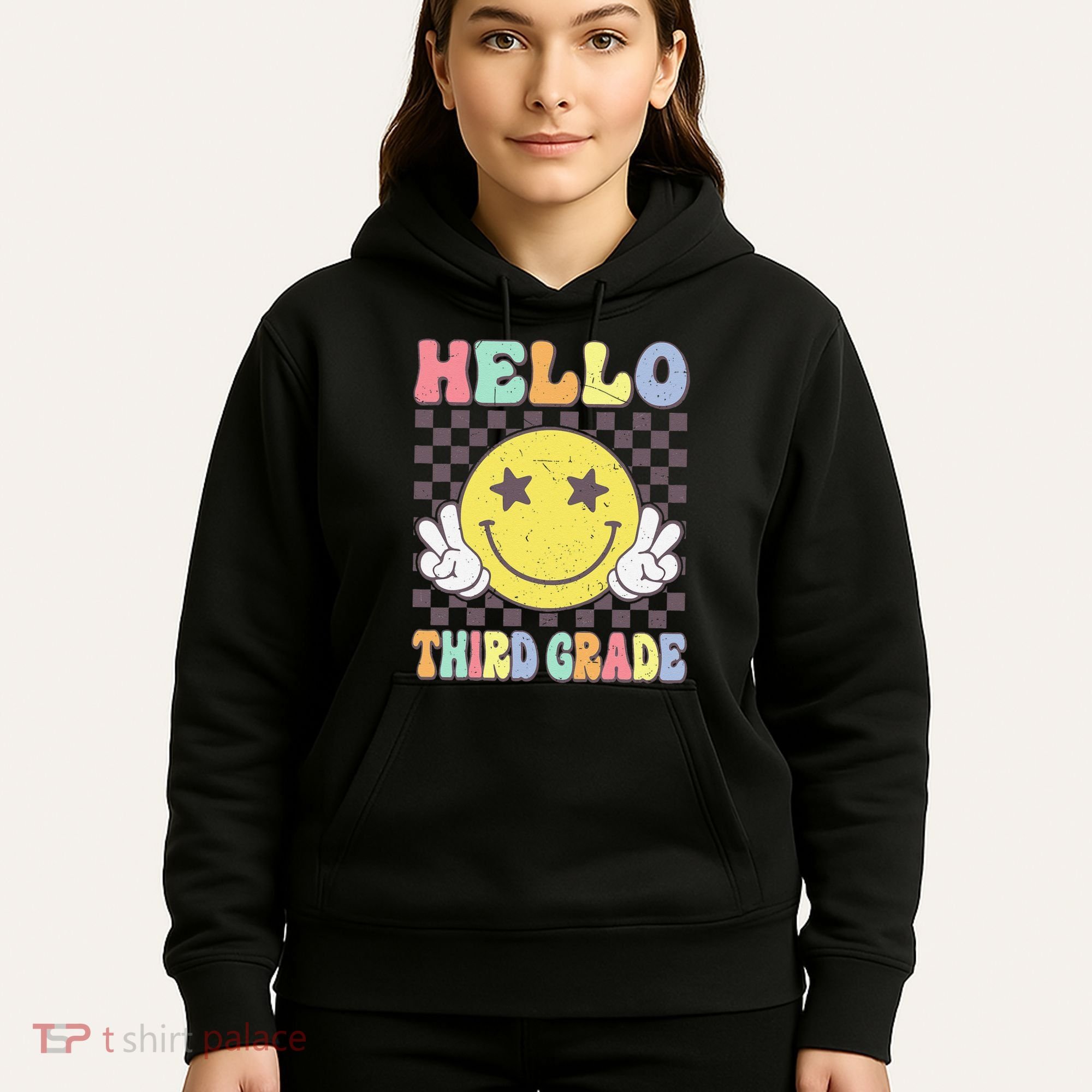 Hello Third Grade Hippie Smile Face 3rd Grade Back To School Gift Hoodie