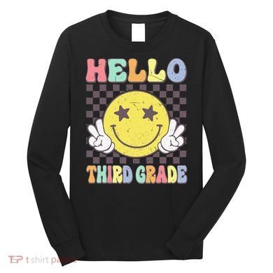 Hello Third Grade Hippie Smile Face 3rd Grade Back To School Gift Long Sleeve Shirt