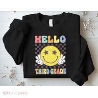 Hello Third Grade Hippie Smile Face 3rd Grade Back To School Gift Sweatshirt thumb 2