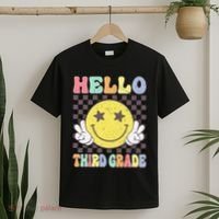 Hello Third Grade Hippie Smile Face 3rd Grade Back To School Gift T-Shirt thumb 2