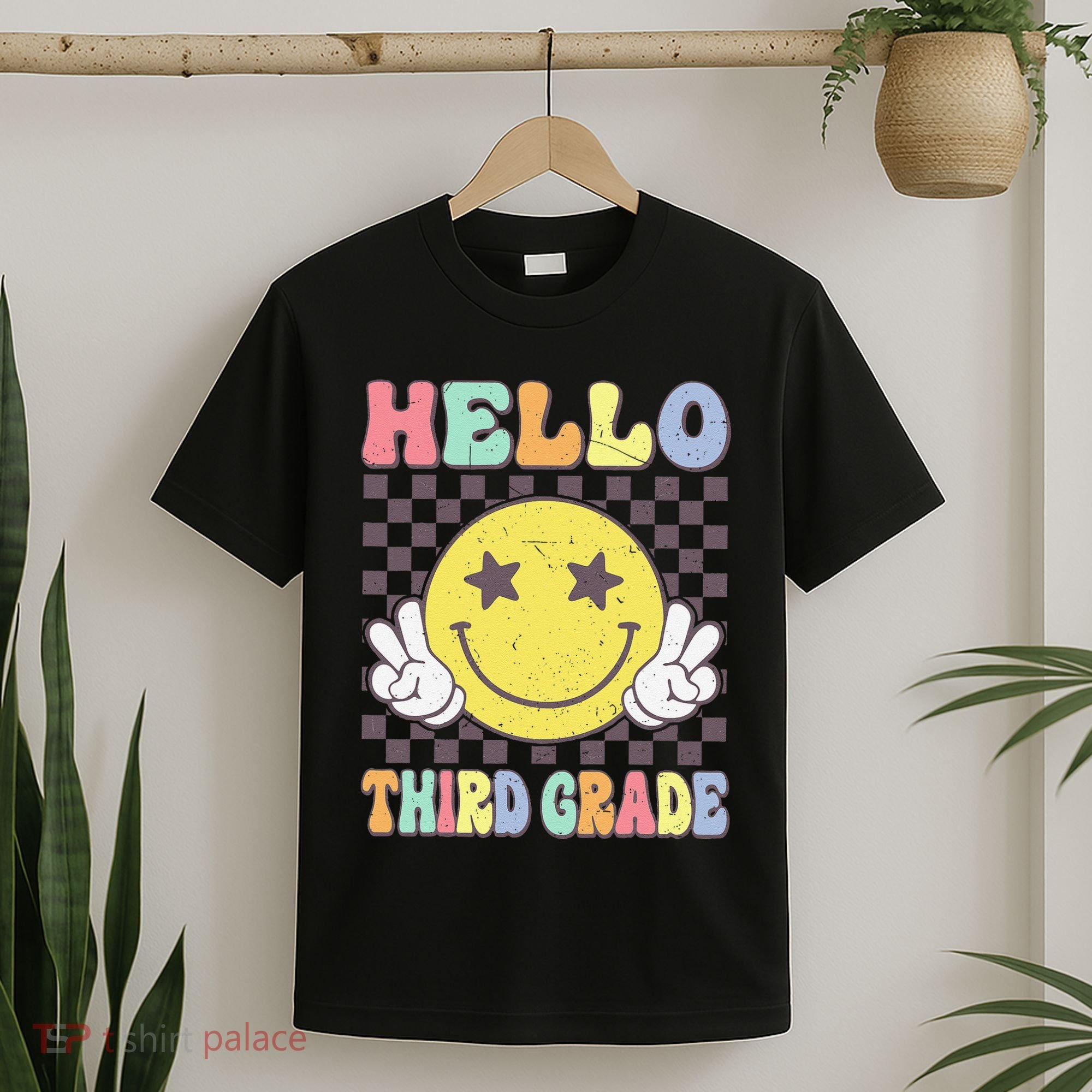 Hello Third Grade Hippie Smile Face 3rd Grade Back To School Gift T-Shirt