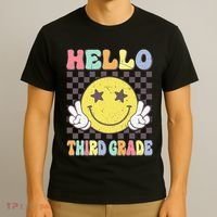 Hello Third Grade Hippie Smile Face 3rd Grade Back To School Gift T-Shirt thumb 3