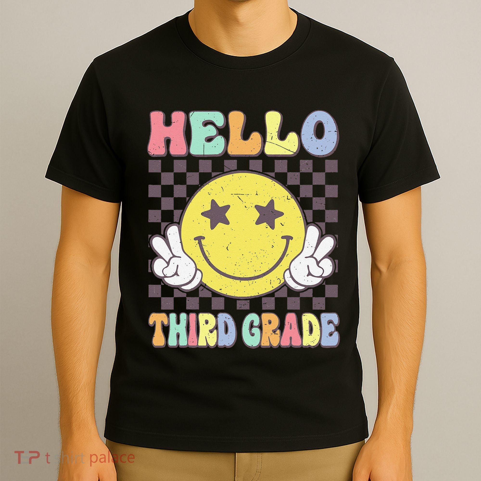 Hello Third Grade Hippie Smile Face 3rd Grade Back To School Gift T-Shirt