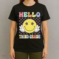 Hello Third Grade Hippie Smile Face 3rd Grade Back To School Gift T-Shirt thumb 4
