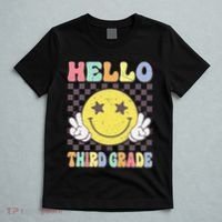 Hello Third Grade Hippie Smile Face 3rd Grade Back To School Gift T-Shirt thumb 5