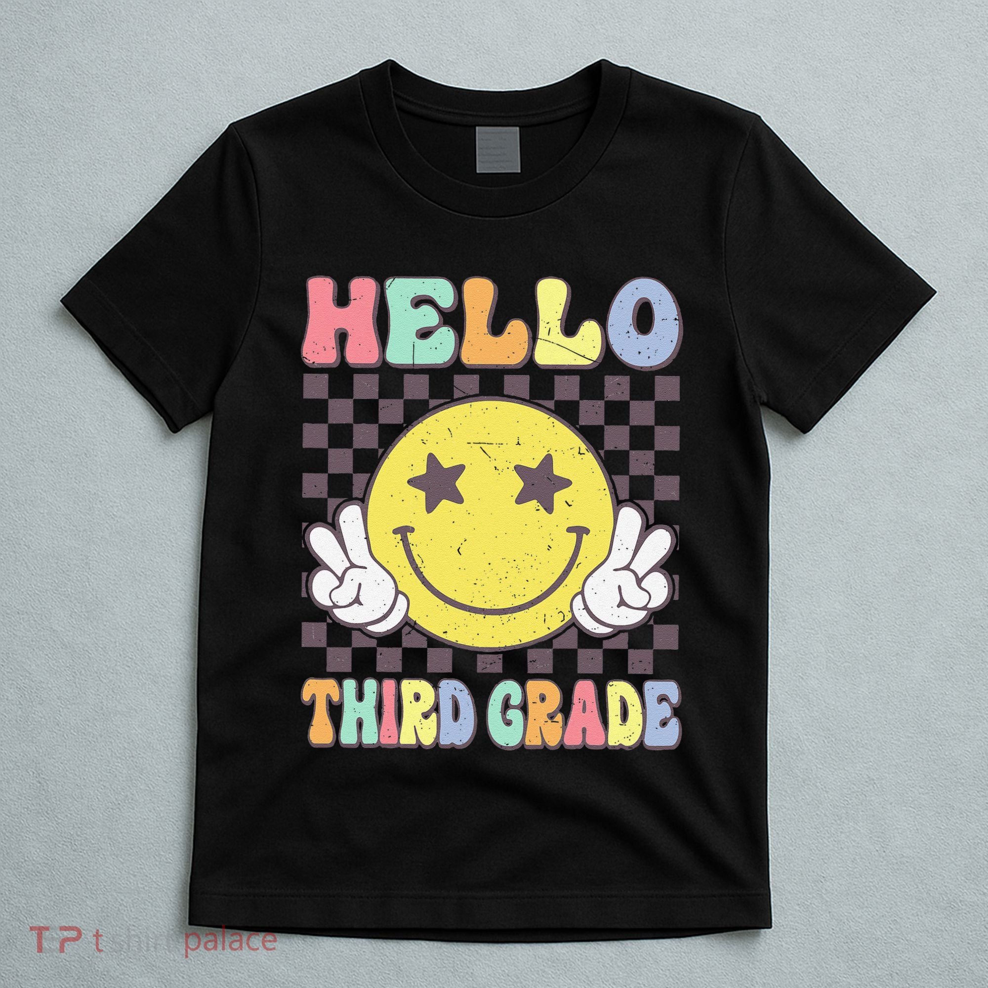 Hello Third Grade Hippie Smile Face 3rd Grade Back To School Gift T-Shirt