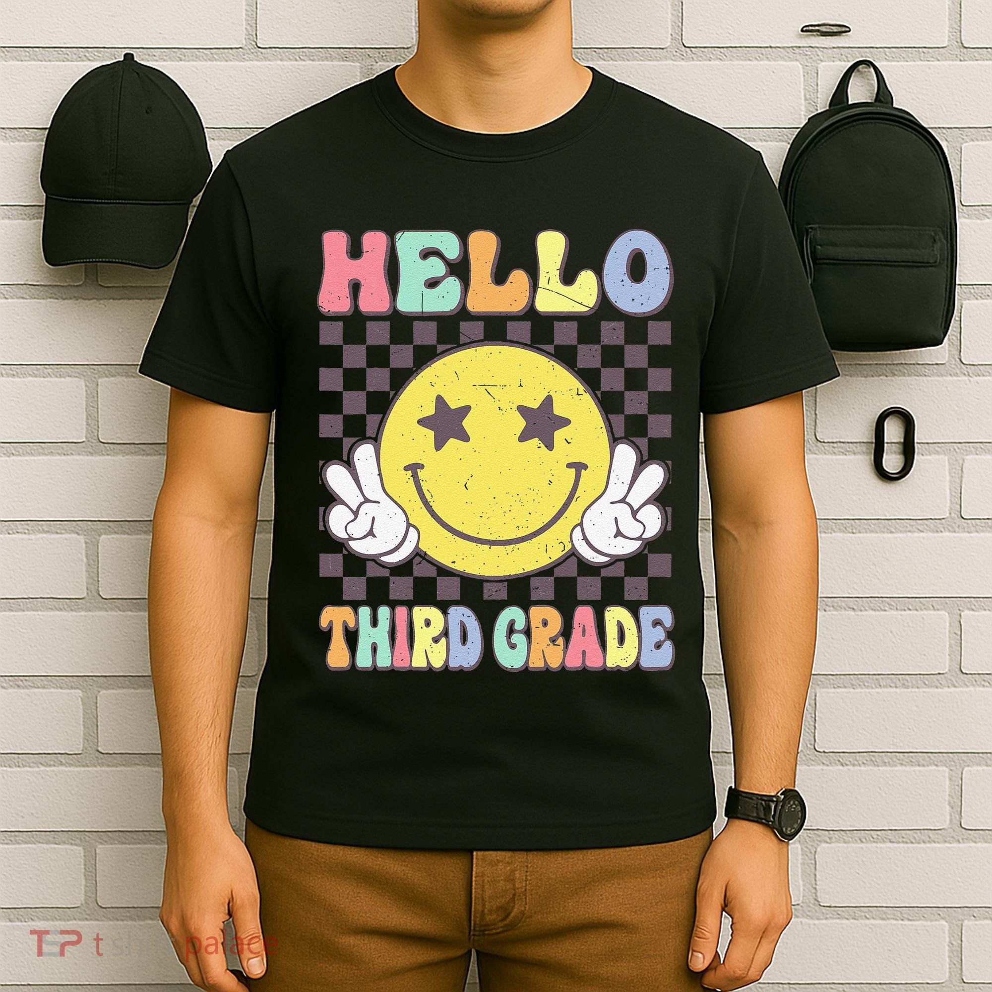 Hello Third Grade Hippie Smile Face 3rd Grade Back To School Gift T-Shirt