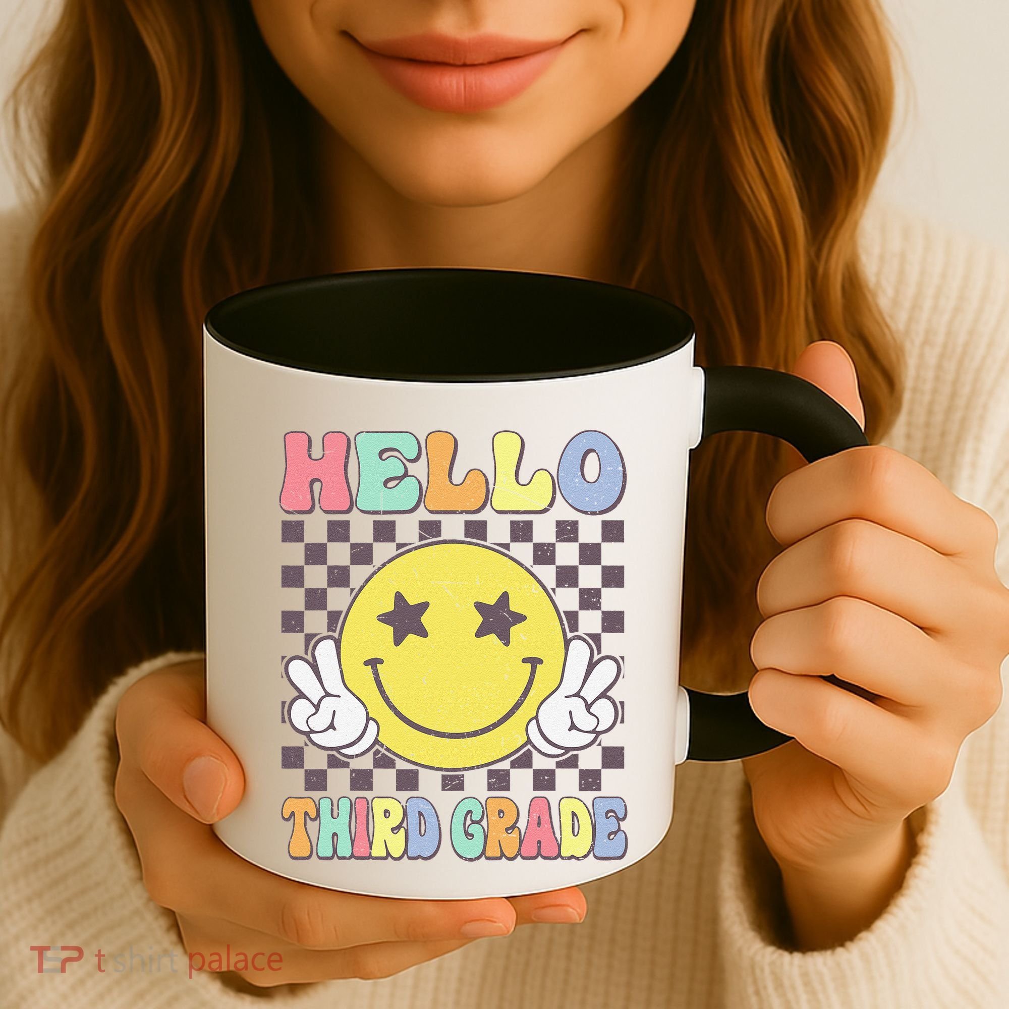 Hello Third Grade Hippie Smile Face 3rd Grade Back To School Gift Coffee Mug