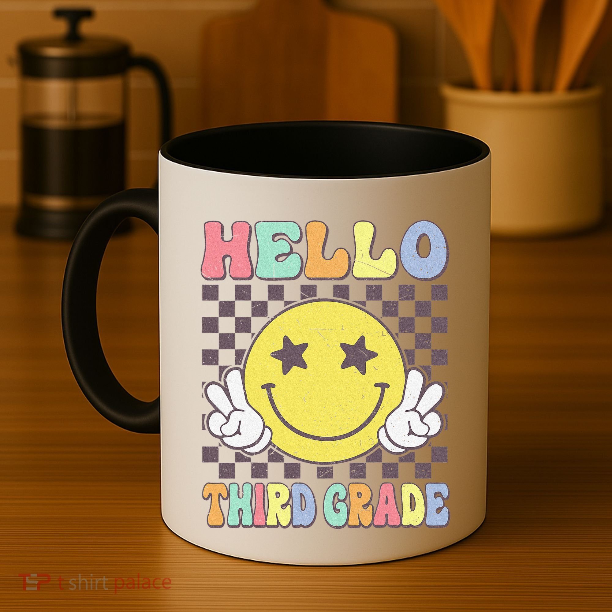 Hello Third Grade Hippie Smile Face 3rd Grade Back To School Gift Coffee Mug