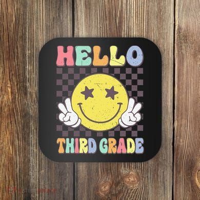Hello Third Grade Hippie Smile Face 3rd Grade Back To School Gift Coaster