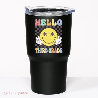 Hello Third Grade Hippie Smile Face 3rd Grade Back To School Gift Tumbler
