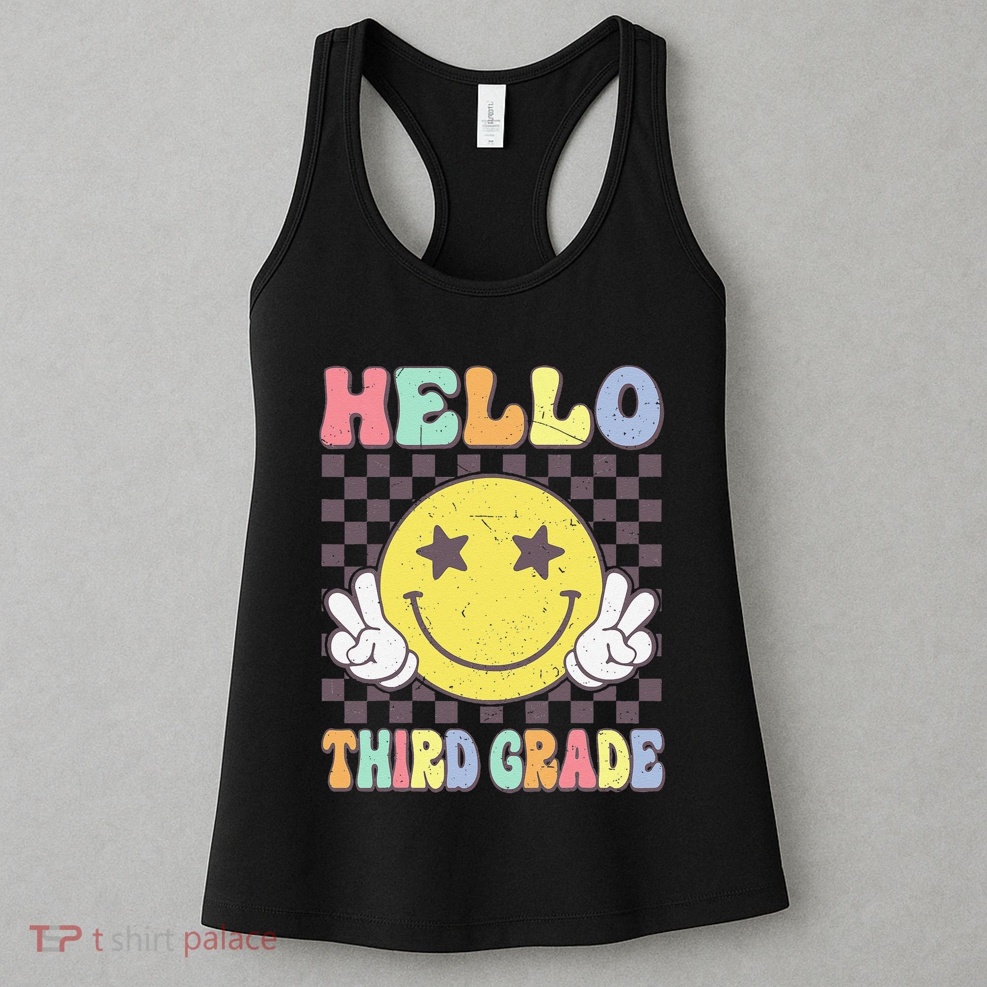 Hello Third Grade Hippie Smile Face 3rd Grade Back To School Gift Women's Tank Top