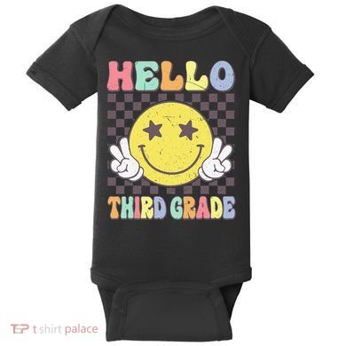 Hello Third Grade Hippie Smile Face 3rd Grade Back To School Gift Baby Bodysuit