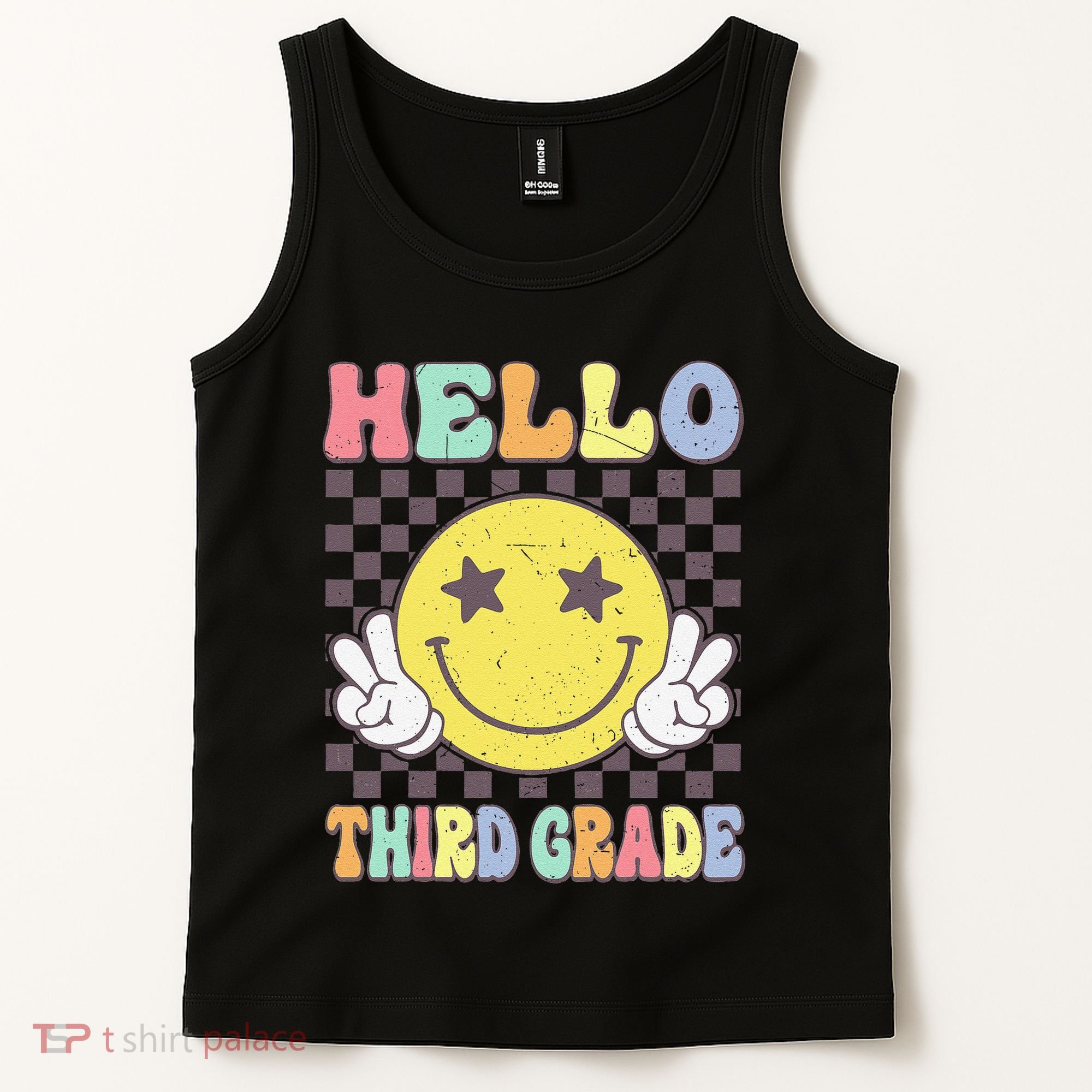 Hello Third Grade Hippie Smile Face 3rd Grade Back To School Gift Tank Top