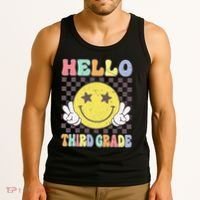 Hello Third Grade Hippie Smile Face 3rd Grade Back To School Gift Tank Top thumb 3