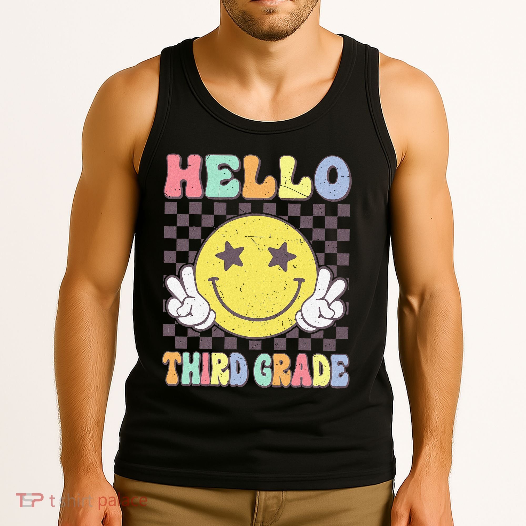 Hello Third Grade Hippie Smile Face 3rd Grade Back To School Gift Tank Top