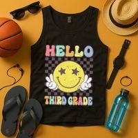 Hello Third Grade Hippie Smile Face 3rd Grade Back To School Gift Tank Top thumb 4