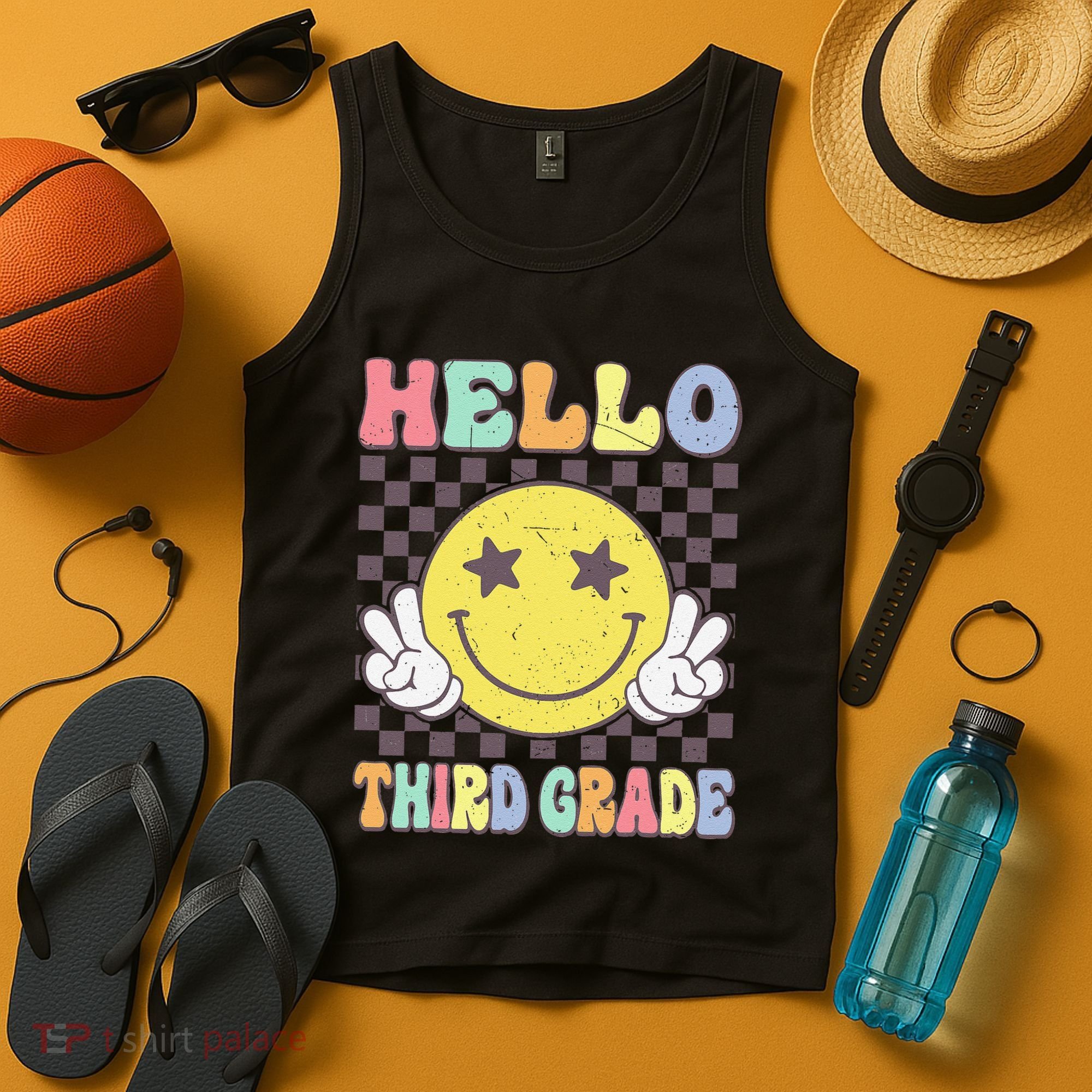 Hello Third Grade Hippie Smile Face 3rd Grade Back To School Gift Tank Top