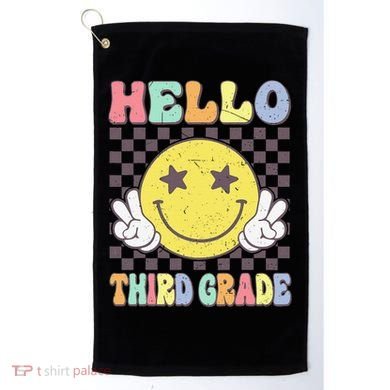 Hello Third Grade Hippie Smile Face 3rd Grade Back To School Gift Golf Towel