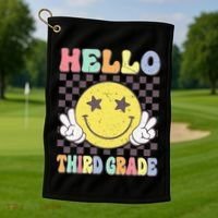 Hello Third Grade Hippie Smile Face 3rd Grade Back To School Gift Golf Towel thumb 1