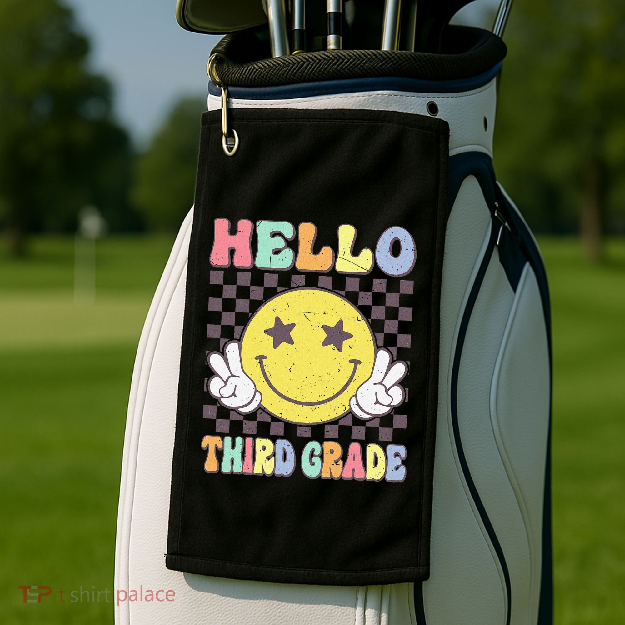 Hello Third Grade Hippie Smile Face 3rd Grade Back To School Gift Golf Towel