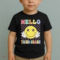 Hello Third Grade Hippie Smile Face 3rd Grade Back To School Gift Toddler T-Shirt thumb 2