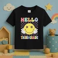 Hello Third Grade Hippie Smile Face 3rd Grade Back To School Gift Toddler T-Shirt thumb 3