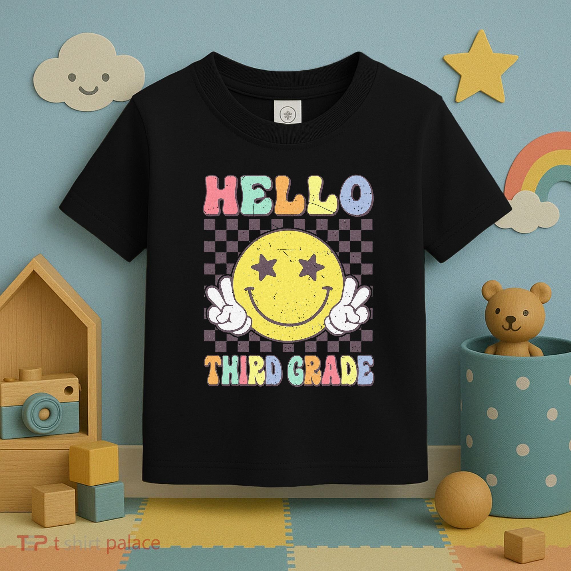 Hello Third Grade Hippie Smile Face 3rd Grade Back To School Gift Toddler T-Shirt