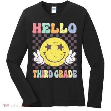 Hello Third Grade Hippie Smile Face 3rd Grade Back To School Gift Women's Long Sleeve Shirt