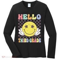 Hello Third Grade Hippie Smile Face 3rd Grade Back To School Gift Women's Long Sleeve Shirt thumb 0