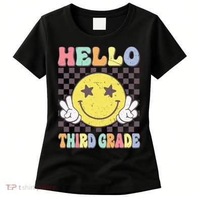 Hello Third Grade Hippie Smile Face 3rd Grade Back To School Gift Women's T-Shirt