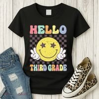 Hello Third Grade Hippie Smile Face 3rd Grade Back To School Gift Women's T-Shirt thumb 3