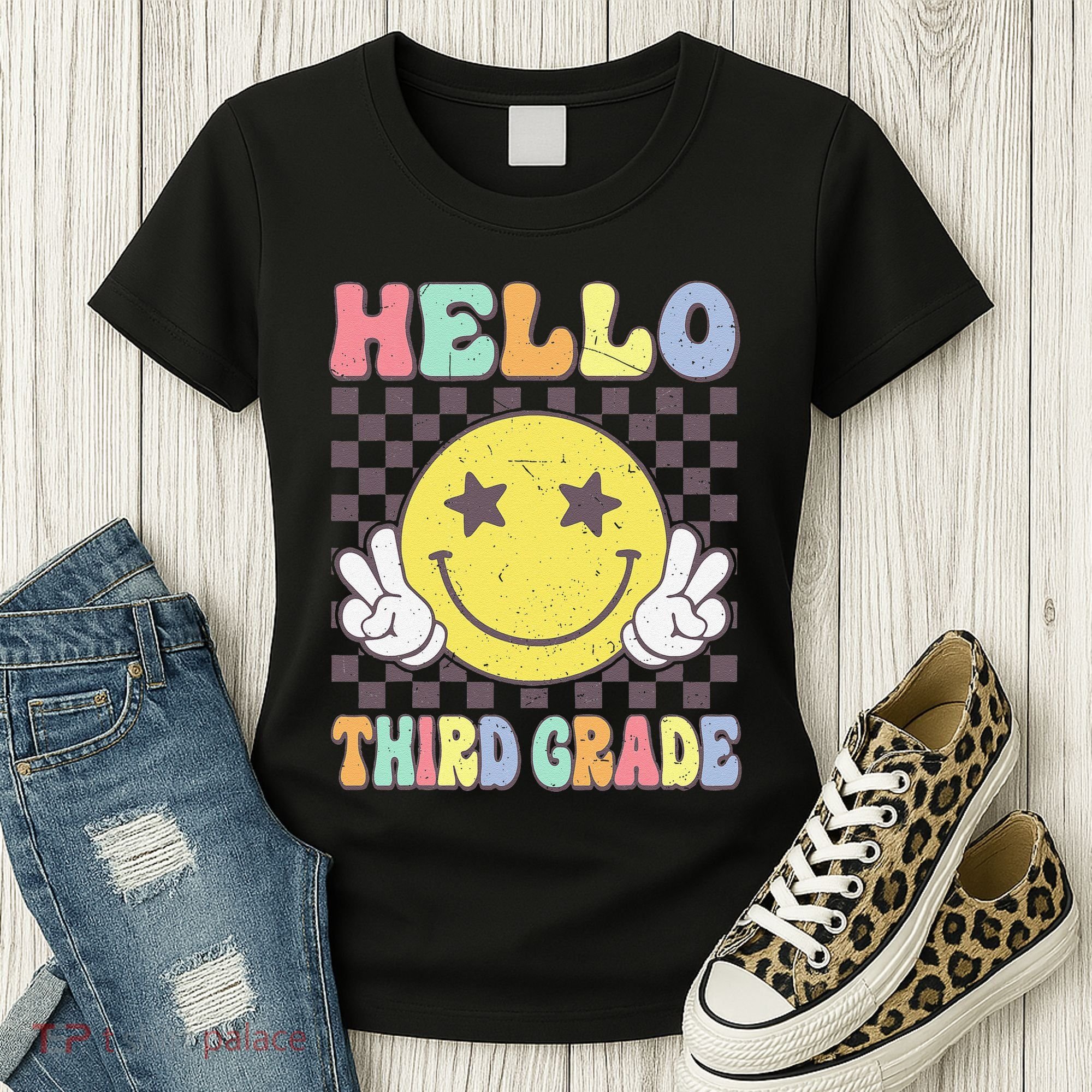 Hello Third Grade Hippie Smile Face 3rd Grade Back To School Gift Women's T-Shirt
