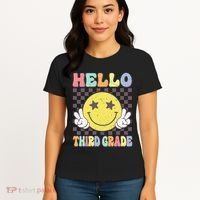 Hello Third Grade Hippie Smile Face 3rd Grade Back To School Gift Women's T-Shirt thumb 4