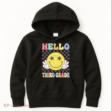 Hello Third Grade Hippie Smile Face 3rd Grade Back To School Gift Kids Hoodie