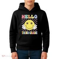Hello Third Grade Hippie Smile Face 3rd Grade Back To School Gift Kids Hoodie thumb 4