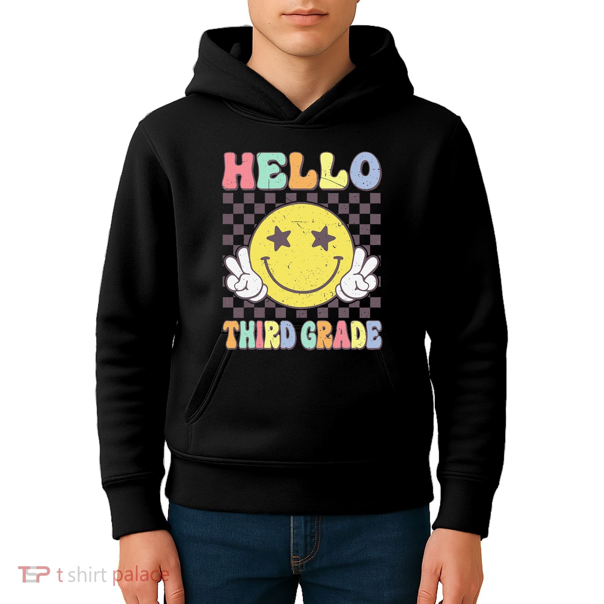 Hello Third Grade Hippie Smile Face 3rd Grade Back To School Gift Kids Hoodie