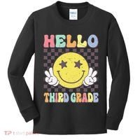 Hello Third Grade Hippie Smile Face 3rd Grade Back To School Gift Kids Long Sleeve Shirt thumb 0