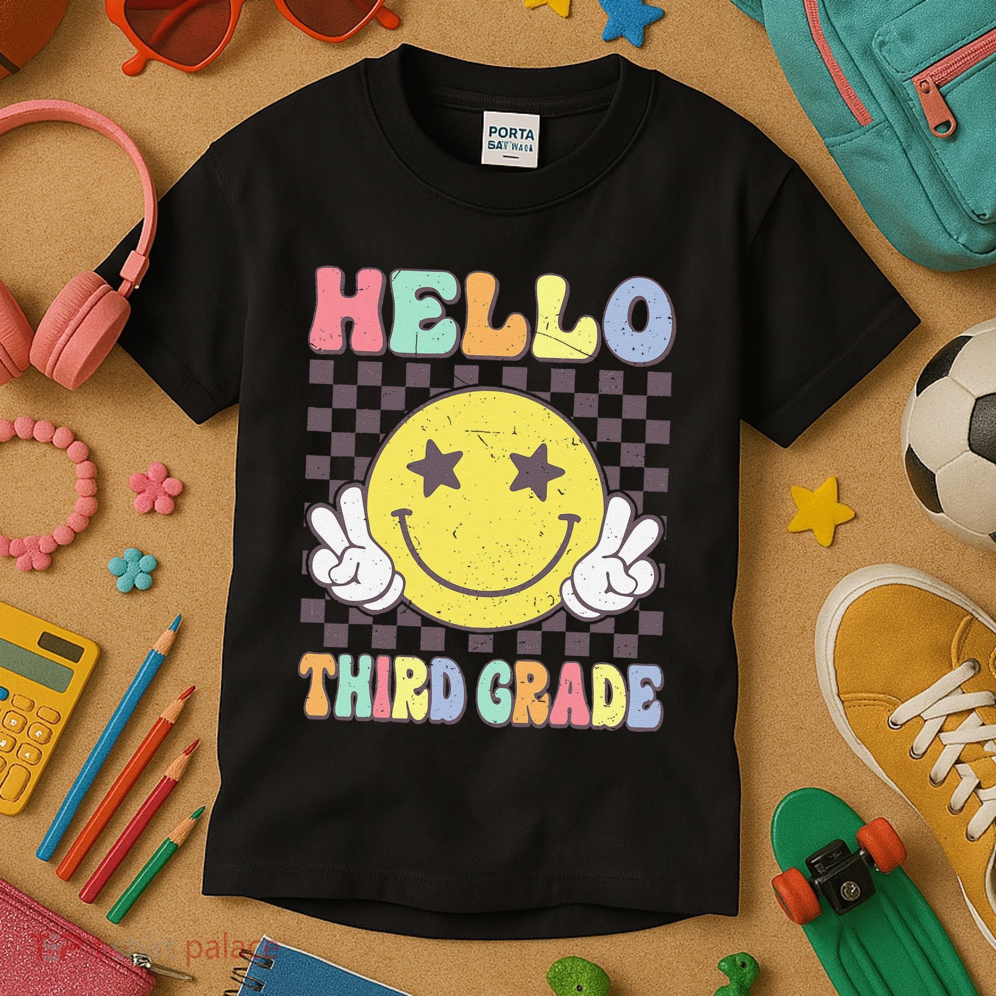 Hello Third Grade Hippie Smile Face 3rd Grade Back To School Gift Kids T-Shirt