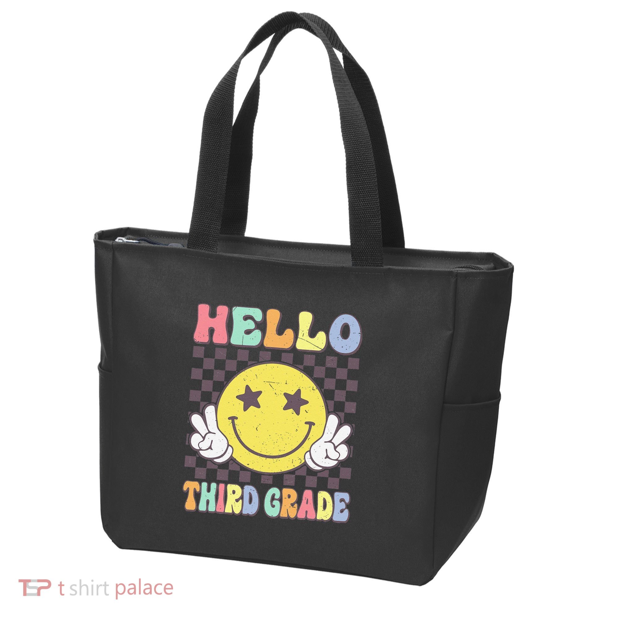 Hello Third Grade Hippie Smile Face 3rd Grade Back To School Gift Tote Bag