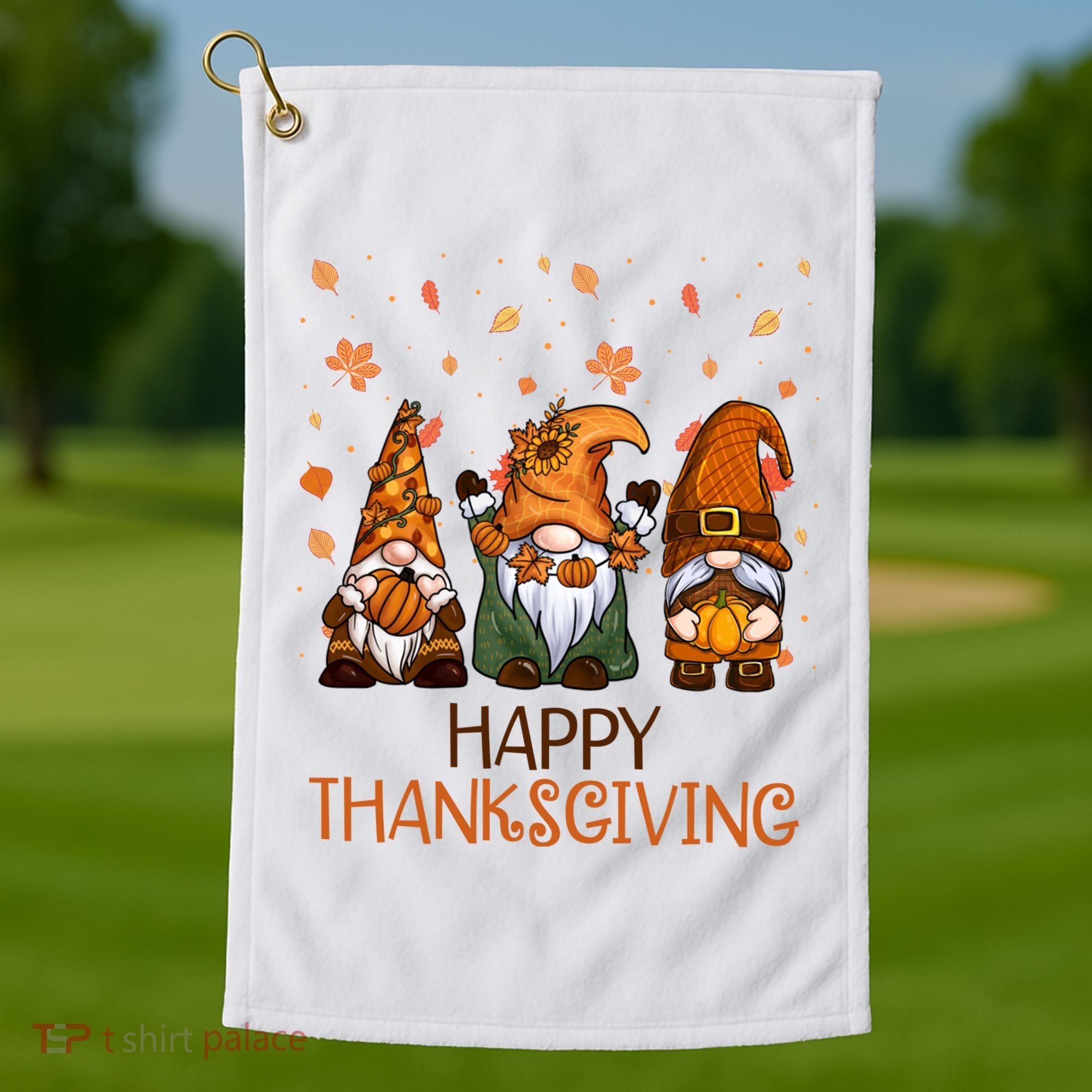 Happy Thanksgiving Gnome Squad Golf Towel