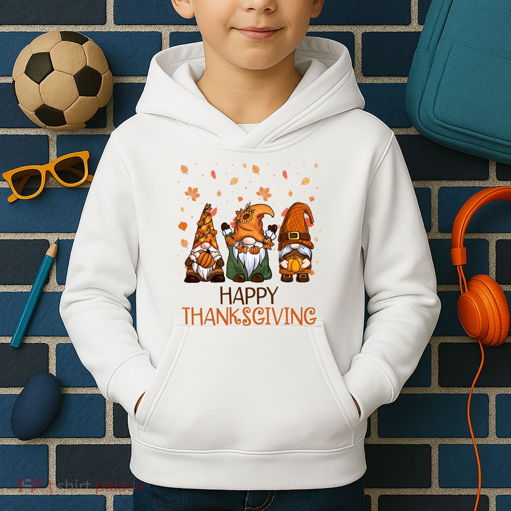 Happy Thanksgiving Gnome Squad Kids Hoodie