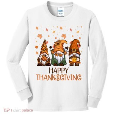 Happy Thanksgiving Gnome Squad Kids Long Sleeve Shirt