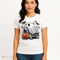 Halloween Turtle Ghost Pumpkin Costume Terrapin Tortoise Women's T-Shirt thumb 4