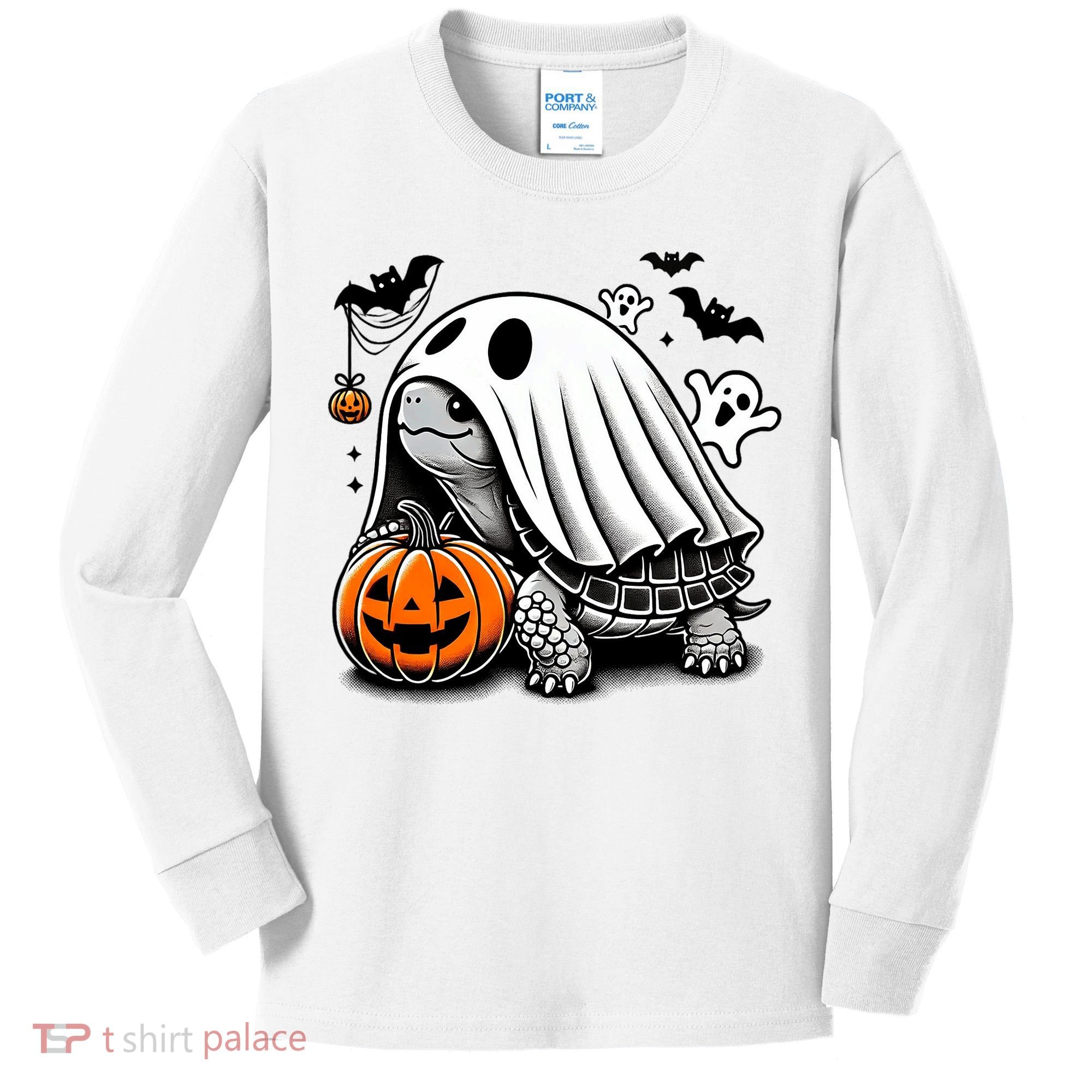 Halloween Turtle Ghost Pumpkin Costume Terrapin Tortoise Kids Long Sleeve Shirt