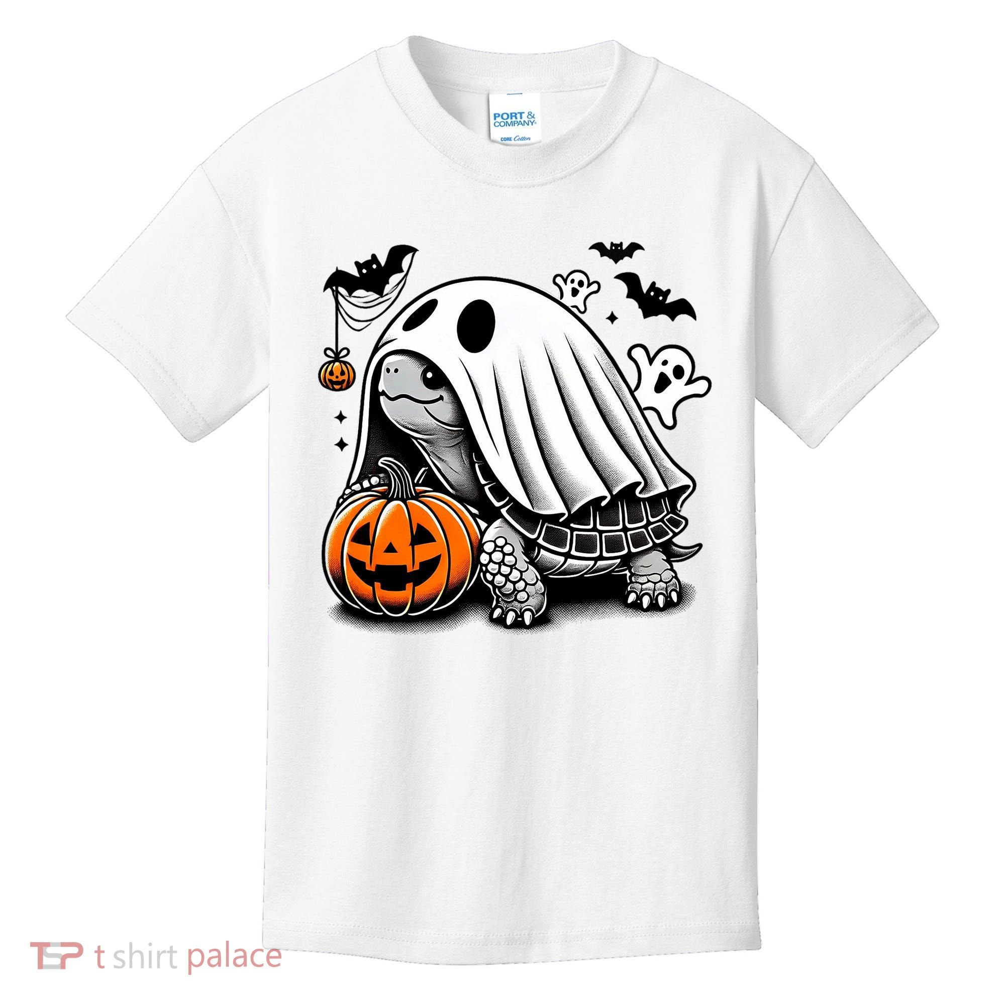 Halloween Turtle Ghost Pumpkin Costume Terrapin Tortoise Kids T-Shirt