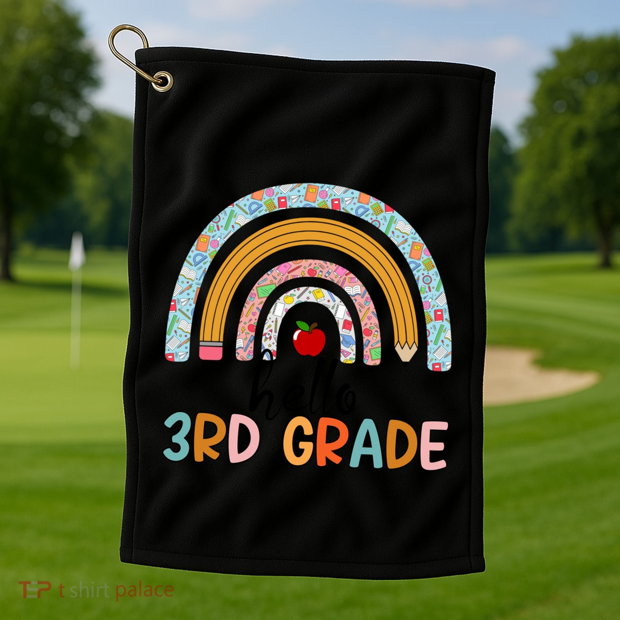 Hello Third Grade Rainbow First Day Of 3Rd Grade Teacher Funny Gift Golf Towel