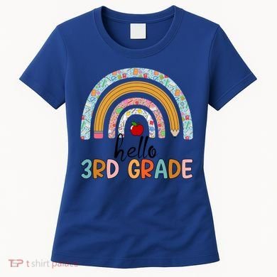 Hello Third Grade Rainbow First Day Of 3Rd Grade Teacher Funny Gift Women's T-Shirt
