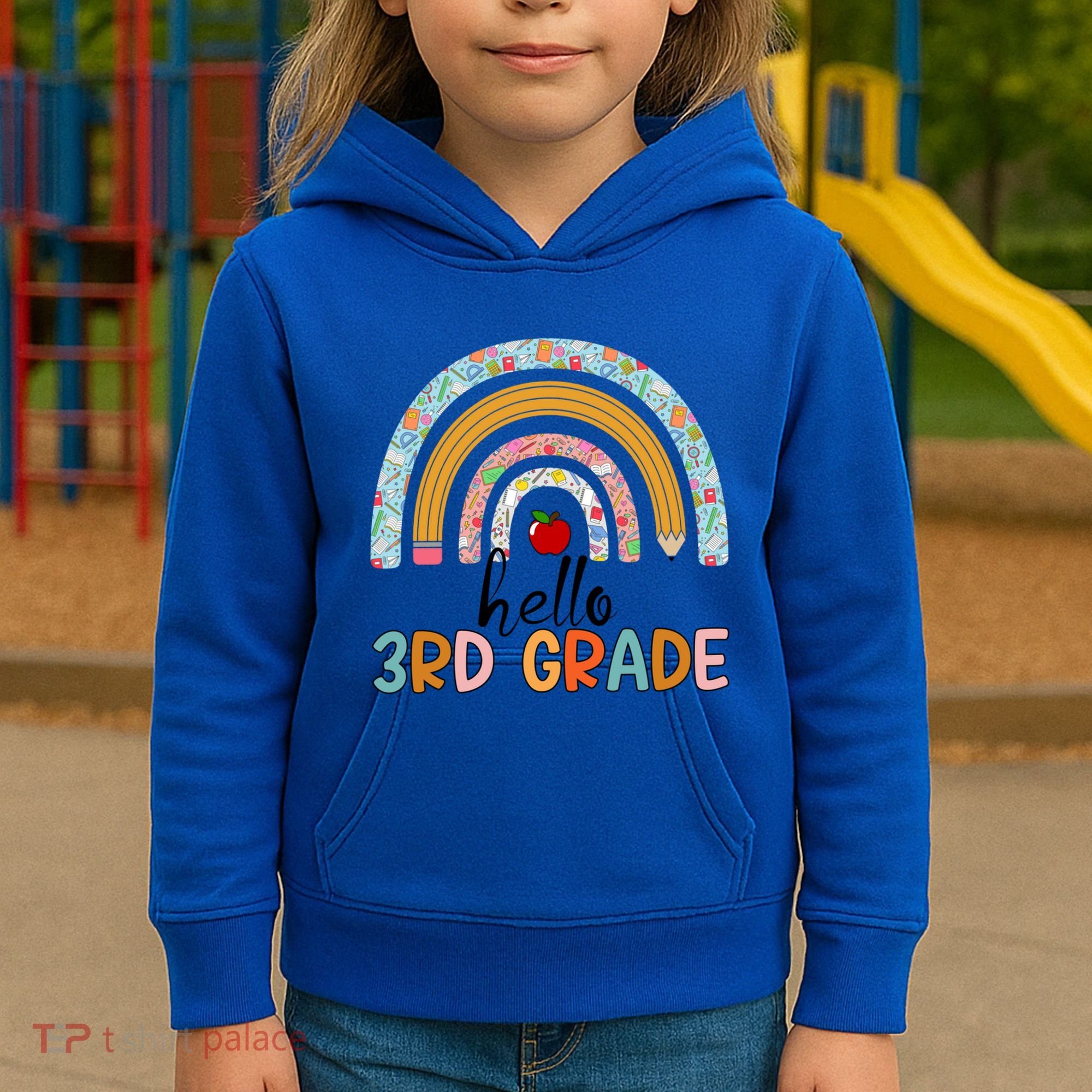Hello Third Grade Rainbow First Day Of 3Rd Grade Teacher Funny Gift Kids Hoodie